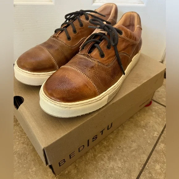 BedStu women’s Holly Sneakers In Tan Rustic leather Sz 9 new In Box - Picture 1 of 9